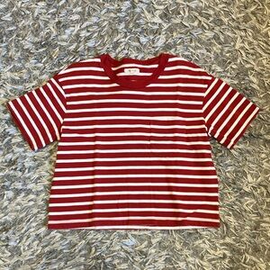 Madewell Easy Crop Pocket Tee in Narrow Red and White Stripes - Size M